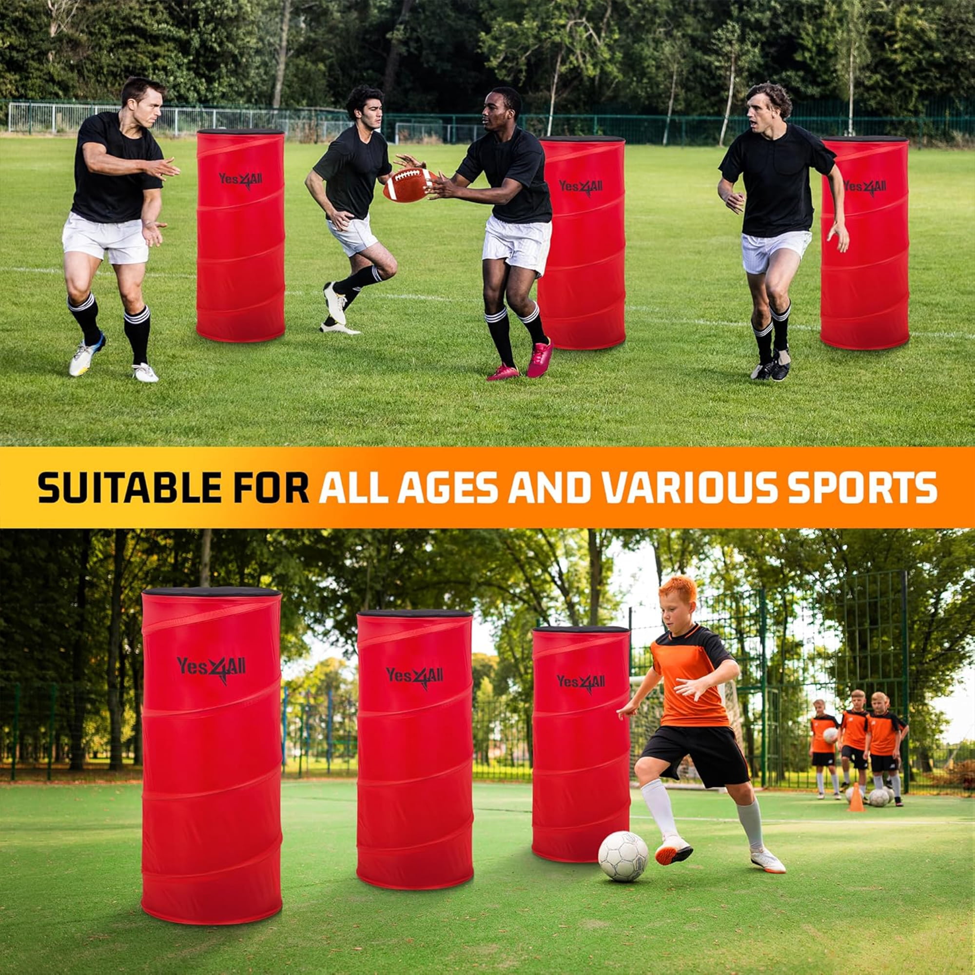 Yes4All Red Pop Up Defender, 3-Pack Basketball Youth Training Equipment, Portable Football Soccer Basketball Drill Defender