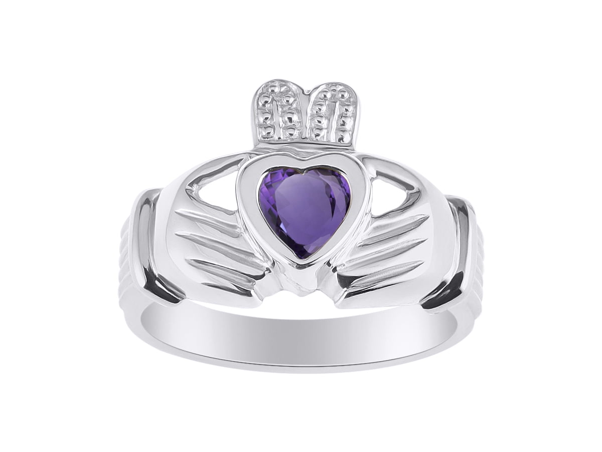 Loyalty & Friendship Ring Ring with Heart Gemstone and Diamond in Sterling Silver .925-6MM Color Stone RYLOS CLADDAGH Claddah Love 