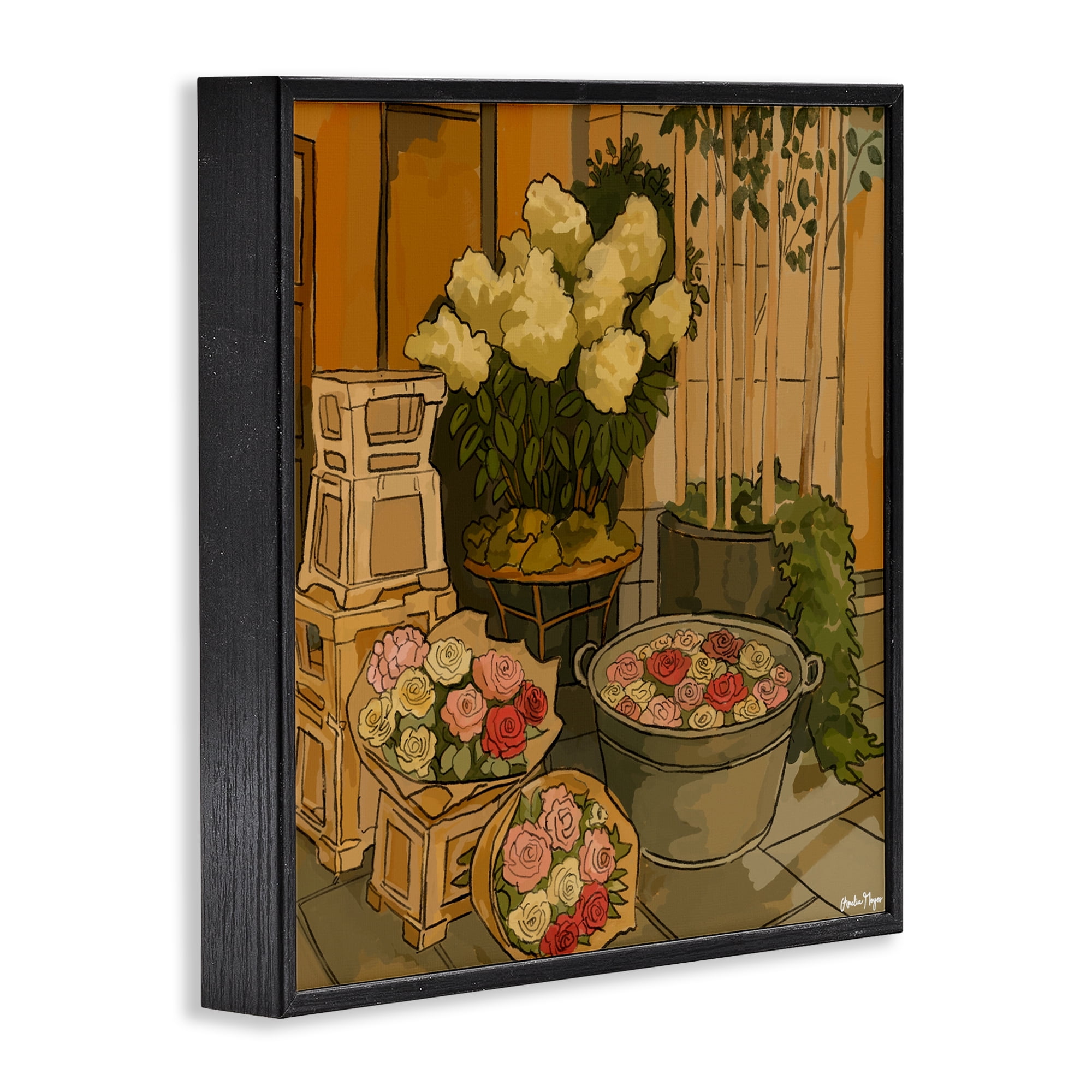 Stupell Industries London Town Flowers Black Framed Giclee Art, design by Amelia Noyes