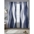 thumbnail image 2 of Navy Blue Sheer Curtains 84 Inch Length 2 Panels Set for Living Room/Bedroom, Modern Moire Abstract Ripple Geometric Semi Curtain Sheers Drapes Rod Pocket Curtains Window Treatment Set 52''x84''x2, 2 of 7