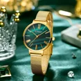 thumbnail image 3 of Reloj Casual De Cuarzo Impermeable Con Cinturón De Malla Cur Color De La Correa Dorado/verde, 3 of 3