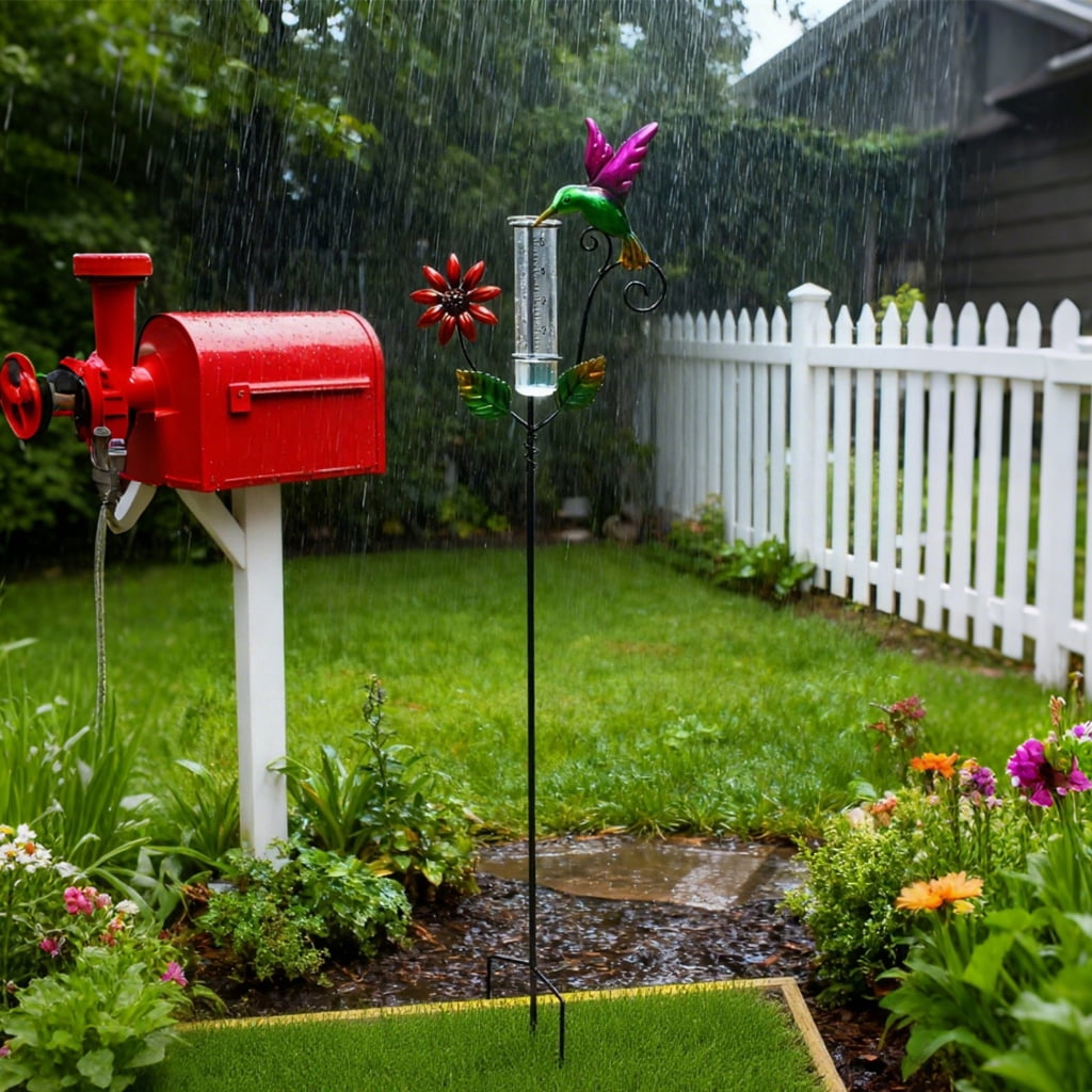 Attractive Hand Blown Glass Rain Gauges with Intricate Ironwork for Outdoor Display