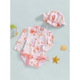 thumbnail image 5 of BemeyourBBs Toddler Baby Girl Swimsuit Infant Bathing Suit One-Piece Swimsuits with Sun Hat Set Long Sleeve Rash Guard Swimwear Strawberry Floral Zipper Summer Beach Wear, 5 of 9