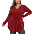 thumbnail image 3 of WellSize Plus Size Blouses for Women V Neck Curved Hems Tunic Tops Casual Long Sleeve Botton Fall Shirts, 3 of 9