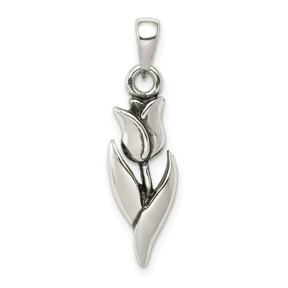 White Sterling Silver Charm Pendant 28 mm 8 Antiqued Tulip