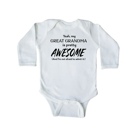 

Inktastic Yeah My Great Grandma Is Pretty Awesome Gift Baby Boy or Baby Girl Long Sleeve Bodysuit