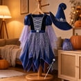 thumbnail image 5 of Halloween Witch Cosplay Costume Set,Star‑Print Witch Gown With Pointed Hat Magic Wand And Candy Bag,Complete Outfit For Masquerade Themed Party Stage Performance.L, 5 of 8