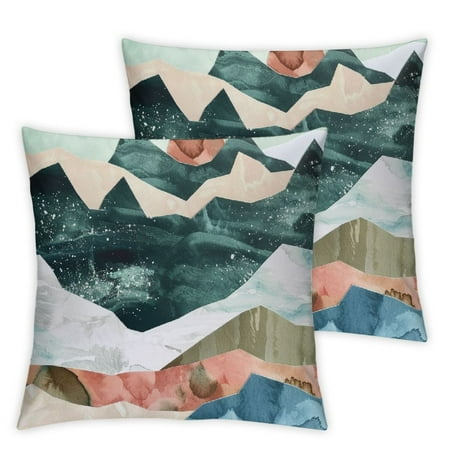 

QCPP Mountain Sunset Scenery Art Nature Landscape Short Plush Pillowcase Set of 2 Aesthetic Decorative High-Quality 12x12in