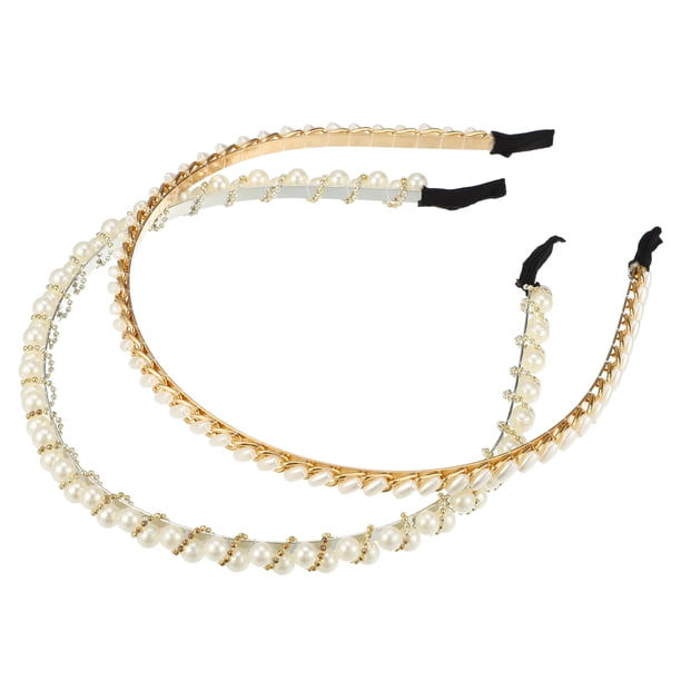 Diademas de perlas Unique Bargains 2 piezas tono Dorado plateado
