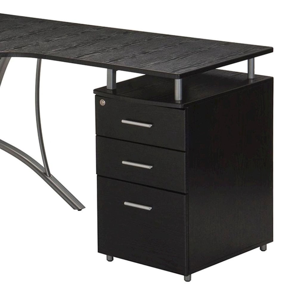FurniFact Brown L Shaped Desk With 3 Drawers, Steel Frame Corner Computer Desk