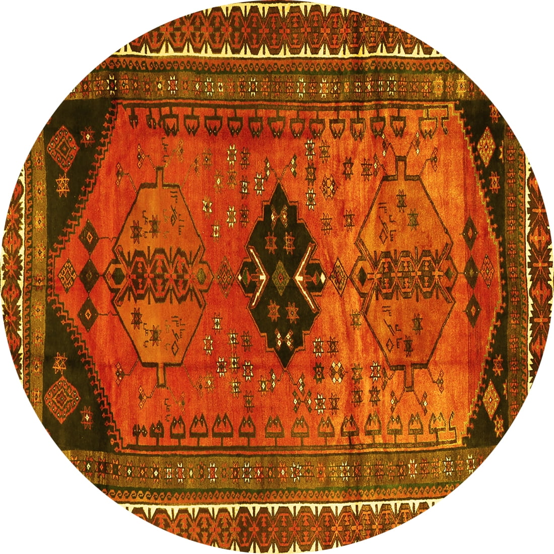 Ahgly Company Indoor Round Persian Yellow Traditional Area Rugs, 3