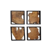 DecMode Rustic Brown Tree Trunk Inspired Wood Wall Décor, Set of 4 18"W x 18"H