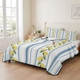 thumbnail image 2 of Full Quilt Set 78''x90'', Lemon Striped Lightweight Summer Bedspread Coverlet Set with 2 Pillow Shams, Yellow Fruit Blue White Geometric Breathable All Season Quilt Bedding for Bedroom/Guest Room, 2 of 9