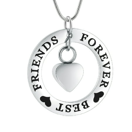 Best Friend Forever - Stainless Steel Circle of Life Heart Cremation Urn Pendant Memory Necklace for Cremation Ashes of Loved One Keepsake Memorial Jewelry