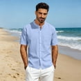 thumbnail image 5 of Men's Linen Shirts Short Sleeve Casual Button Down Shirt Solid Color Loose Fashion Top Lightweight Breathable Chest Pocket Mandarin Collar Summer Beach Outdoor Tops Clothing Trendy 2026, 5 of 7