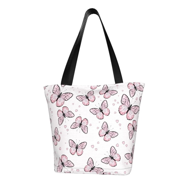Fotbe Pink Butterflies (2) Bolsa de Playa con Estampado, Bolsa de Hombro, Bolsa de Mano Espaciosa, Bolsa de Viaje Ligera, Bolsa de Compras Versátil