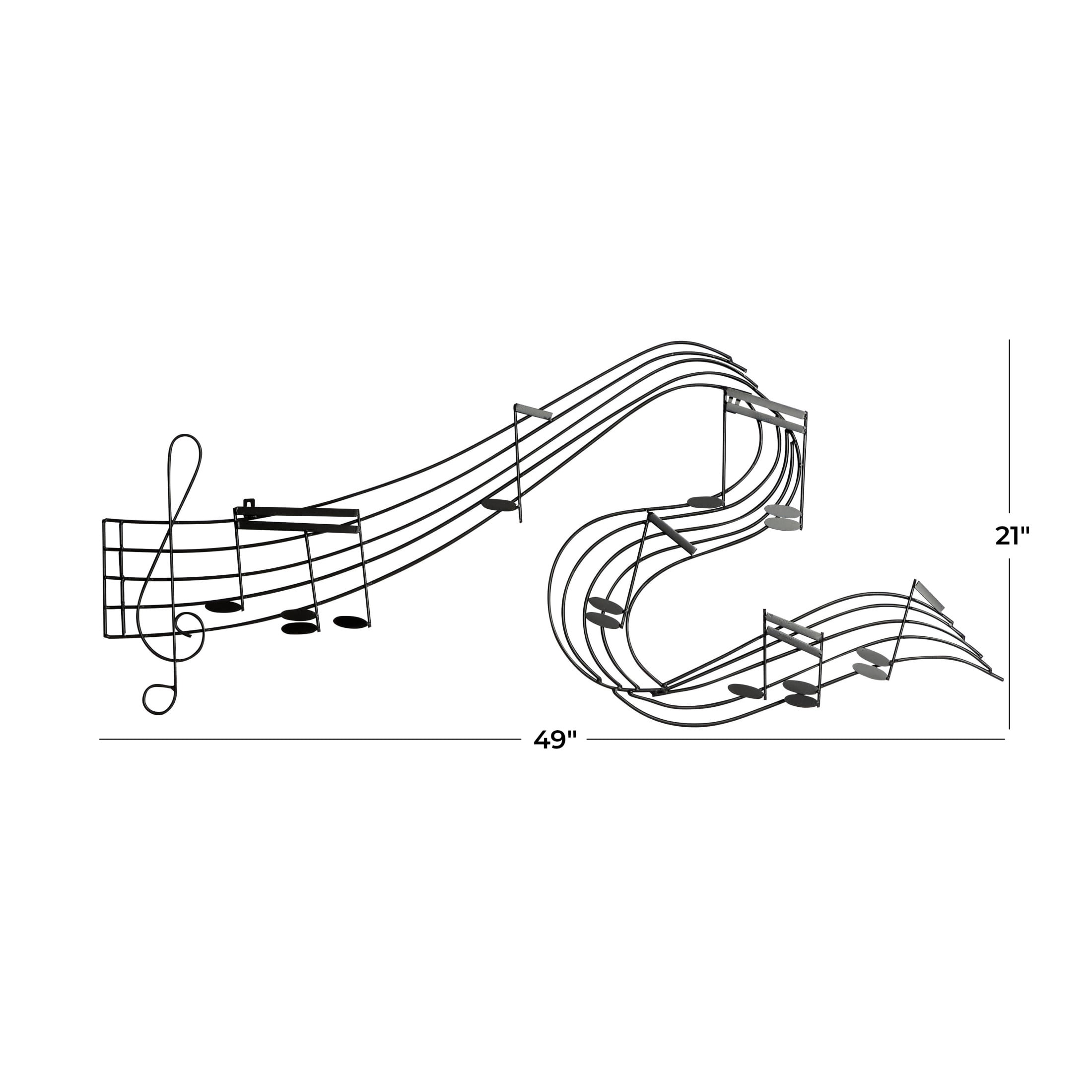 DecMode Traditional Black Metal Wall Décor, 49"W x 21"H Features Music Staff with G Clef and Musical Notes Design