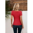 thumbnail image 5 of Vichvvy T Shirts for Women Summer Short Sleeves V Neck Slim Fitted Casual Tops Blouses Shirt Basic Tee Red, 5 of 6