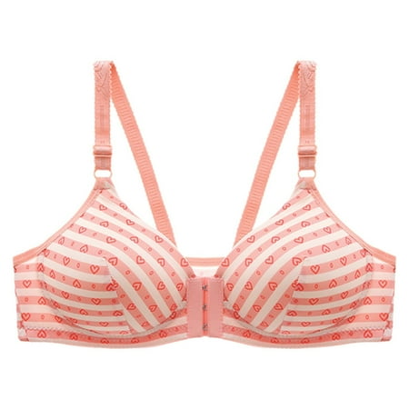 OJSFQUFP Plunge Bras Pink Women s Printed Front Button Underwear Soft Cotton Middle-Aged and Elderly Bra Gathering Adjustment Sleep Large Bra 40
