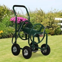 Dkelincs Garden Hose Reel Cart with Wheels 300 Ft of 5/8 in×6Ft Steel Portable Water Hose Reel with Storage Basket, Green
