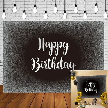 8x6FT Birthday Backdrop Black and Silver Happy Birthday Background Father's Day Glitter Background for Photography Men Women Adult Birthday Decoration Supplies