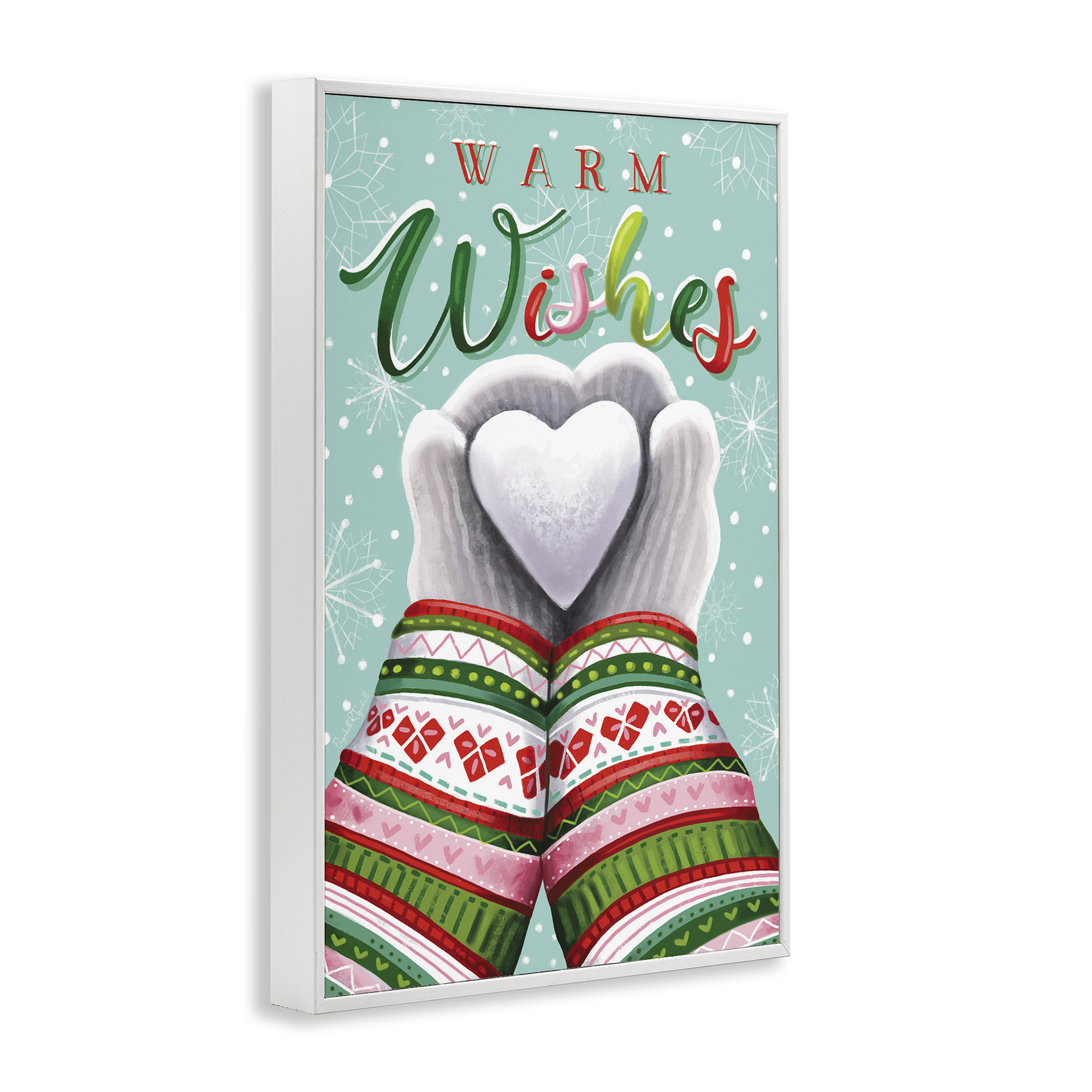 Stupell Industries Warm Wishes with Heart Holiday Painting White Framed Art Print Wall Art, 12 x 18