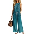 thumbnail image 5 of Sheghy Linen Sets for Women 2 Piece Plus Size Women All Over Print Crew Neck Sleeveless Top & Wide Leg Pocket Long Pants 2 Piece Outfit, 5 of 6