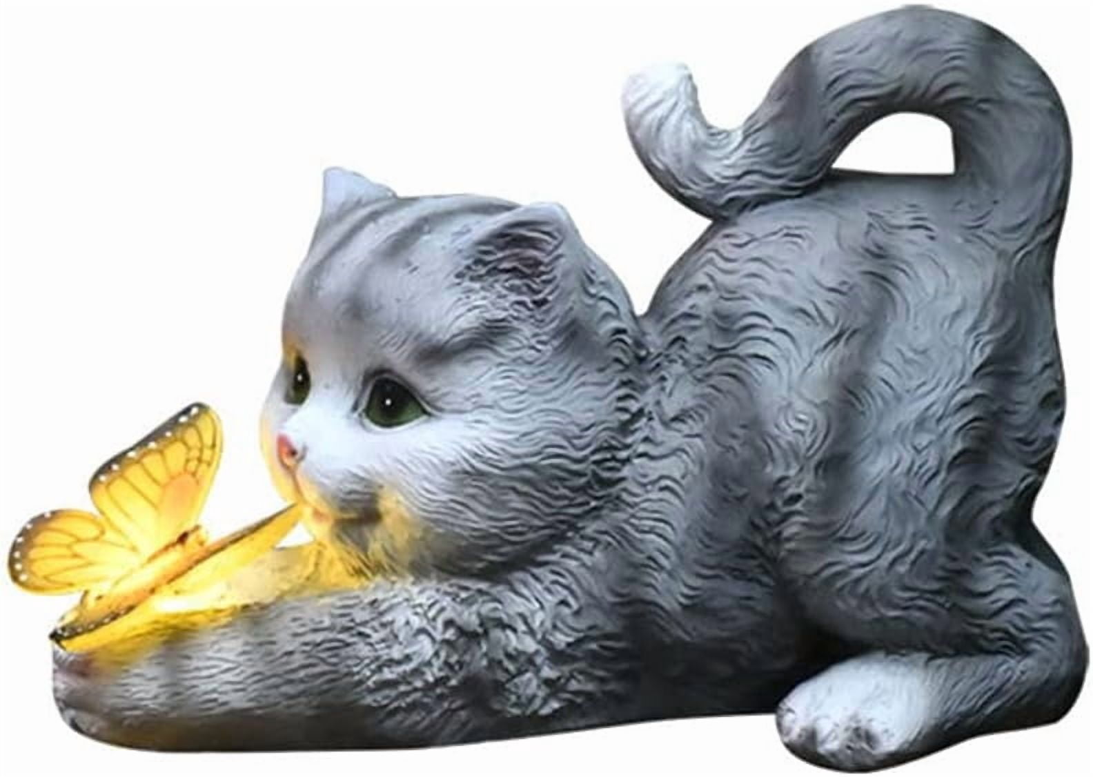 Solar Cat Garden Statue – Cute Cat with Butterfly Figurine, Outdoor Lawn Decoration, Housewarming Gift for Mom, Grandma