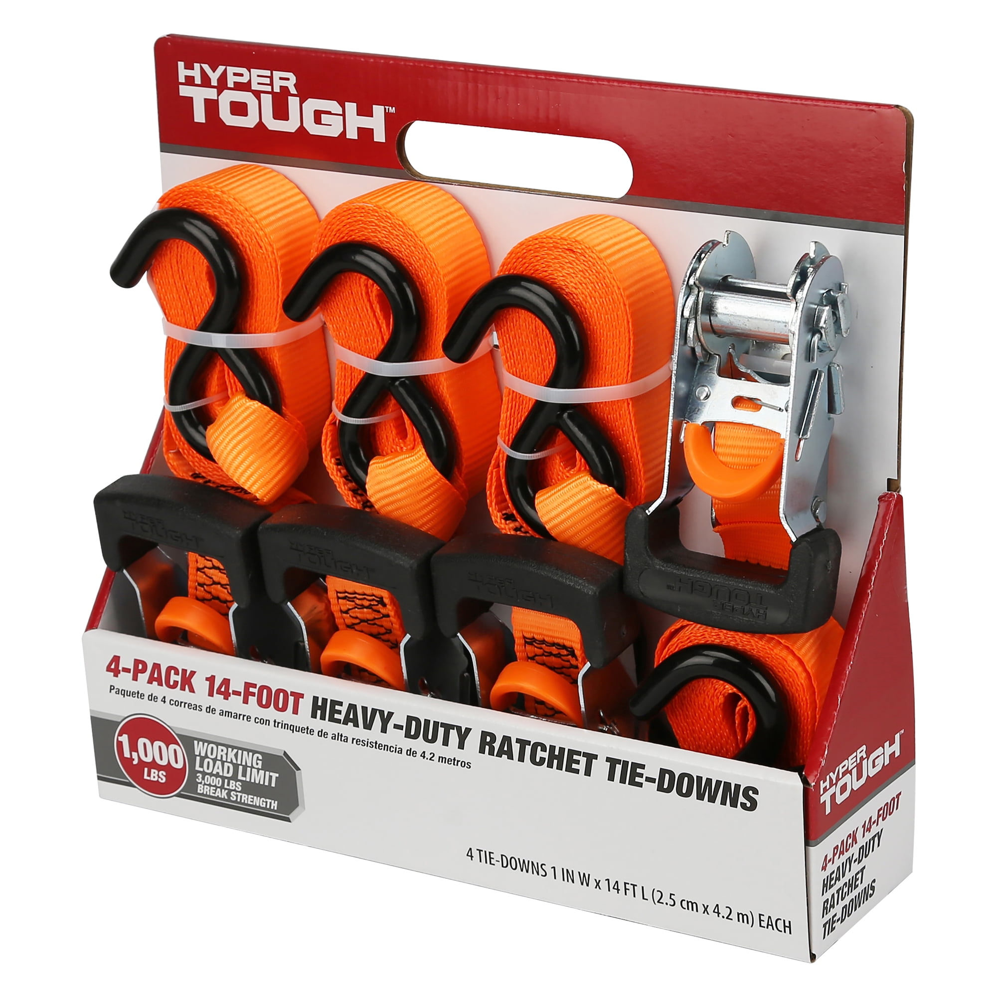 Hyper Tough 14ft Heavy Duty Ratchet Tie-Down Straps, 4-pack