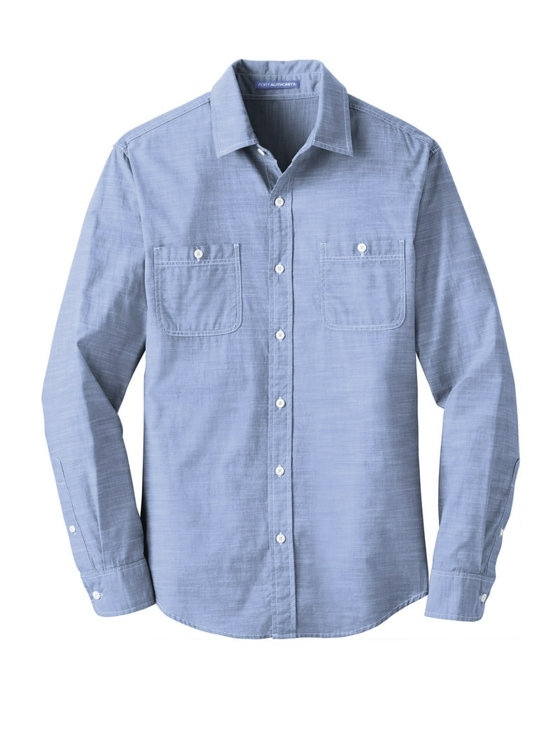 Port Authority Adult Male Men Chambray Long Sleeves Shirt Light