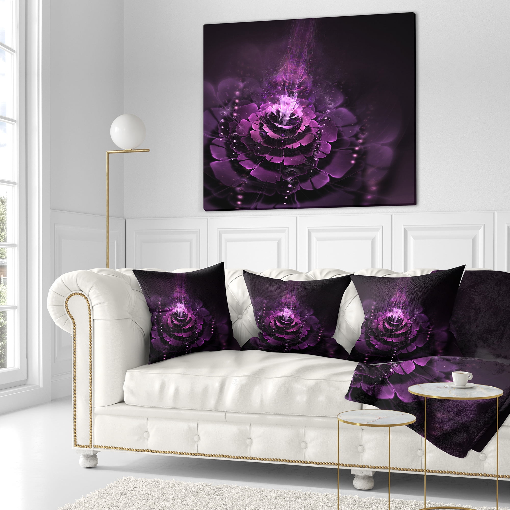 Designart Dark Pink Fractal Flower - Abstract Throw Pillow - 16x16