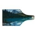 thumbnail image 2 of Landscape Cutting Board, Lake in Northern Canada with Slim Trees and Snowy Frozen Mountain Novelty, Tempered Glass Cutting and Serving Board, Wine Bottle Shape, Blue White Green, by Ambesonne, 2 of 5