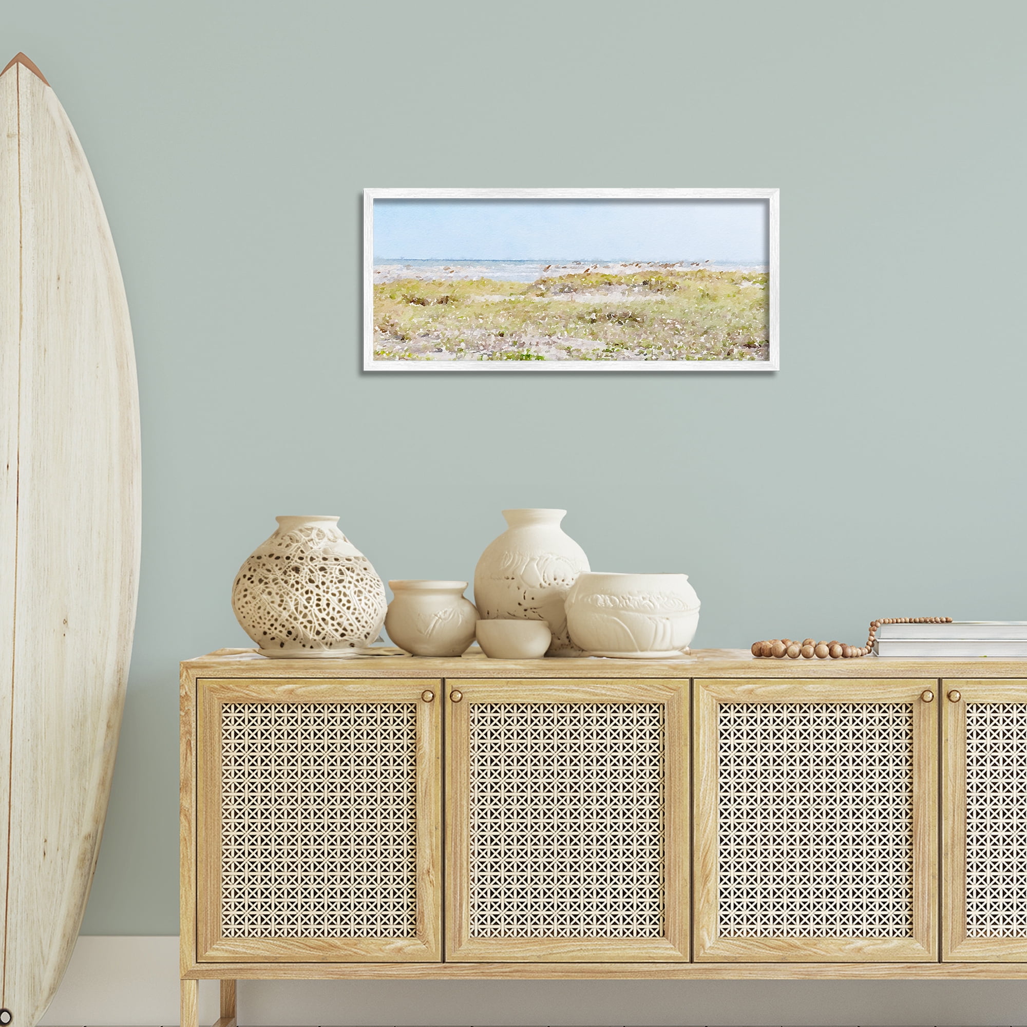 Stupell Industries Eastern Beach Grass Landscape Painting White Framed Art Print Wall Art, 30 x 13