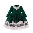 thumbnail image 1 of Odeerbi Niñas Encaje Terciopelo Vestidos Otoño Invierno Manga Larga Arco Princesa Vestido Navidad Plisado Ballet Cuello Redondo Franela Vestido, 1 of 8
