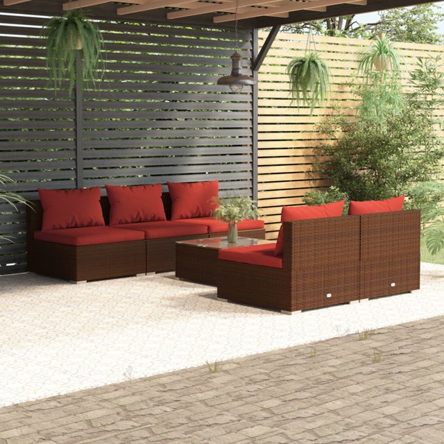 vidaXL Ensemble de Salon de Jardin 6 Pcs avec Coussins en Résine Tressée Brun