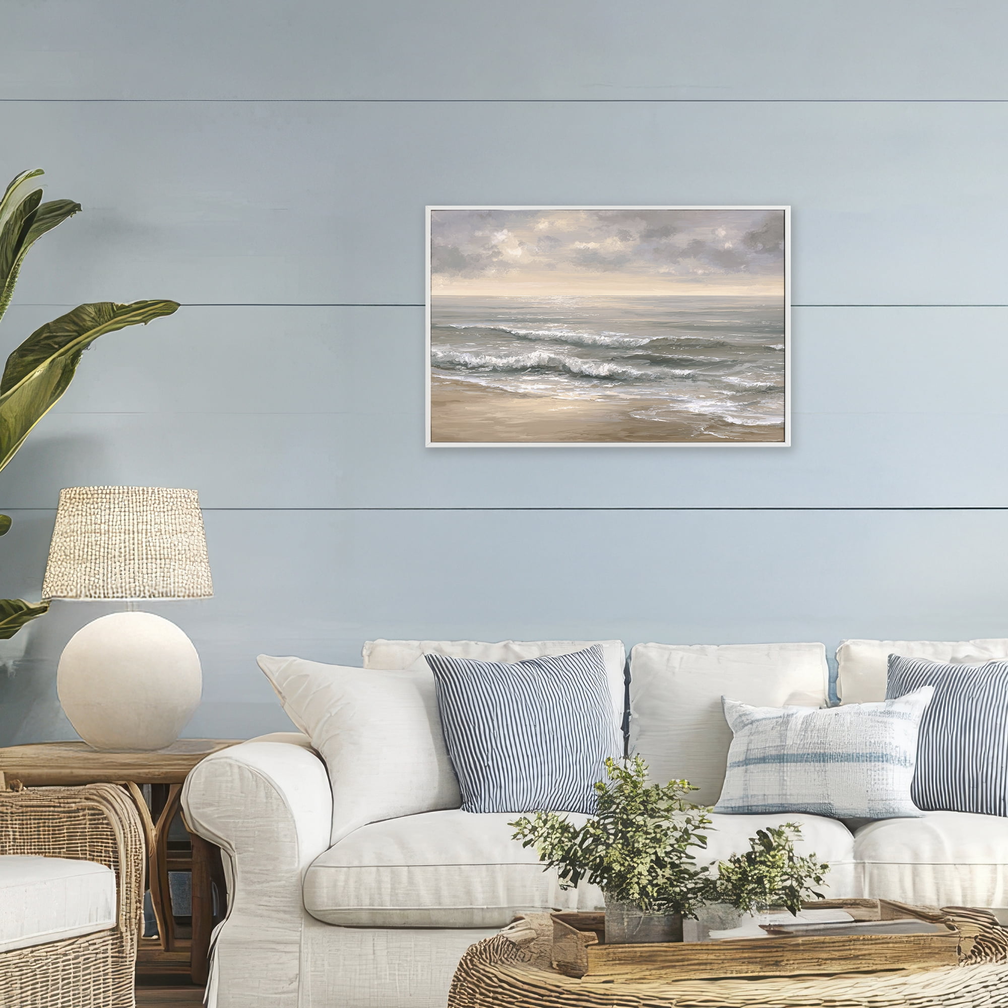 Stupell Industries Soft Rolling Beach Waves White Framed Giclee Art, design by Jacky Ngan