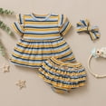 thumbnail image 2 of IROINNID Toddler Girl's Stripe Printed Tops Ruffle Shorts Headbands 3PCS Outfits, 2 of 9