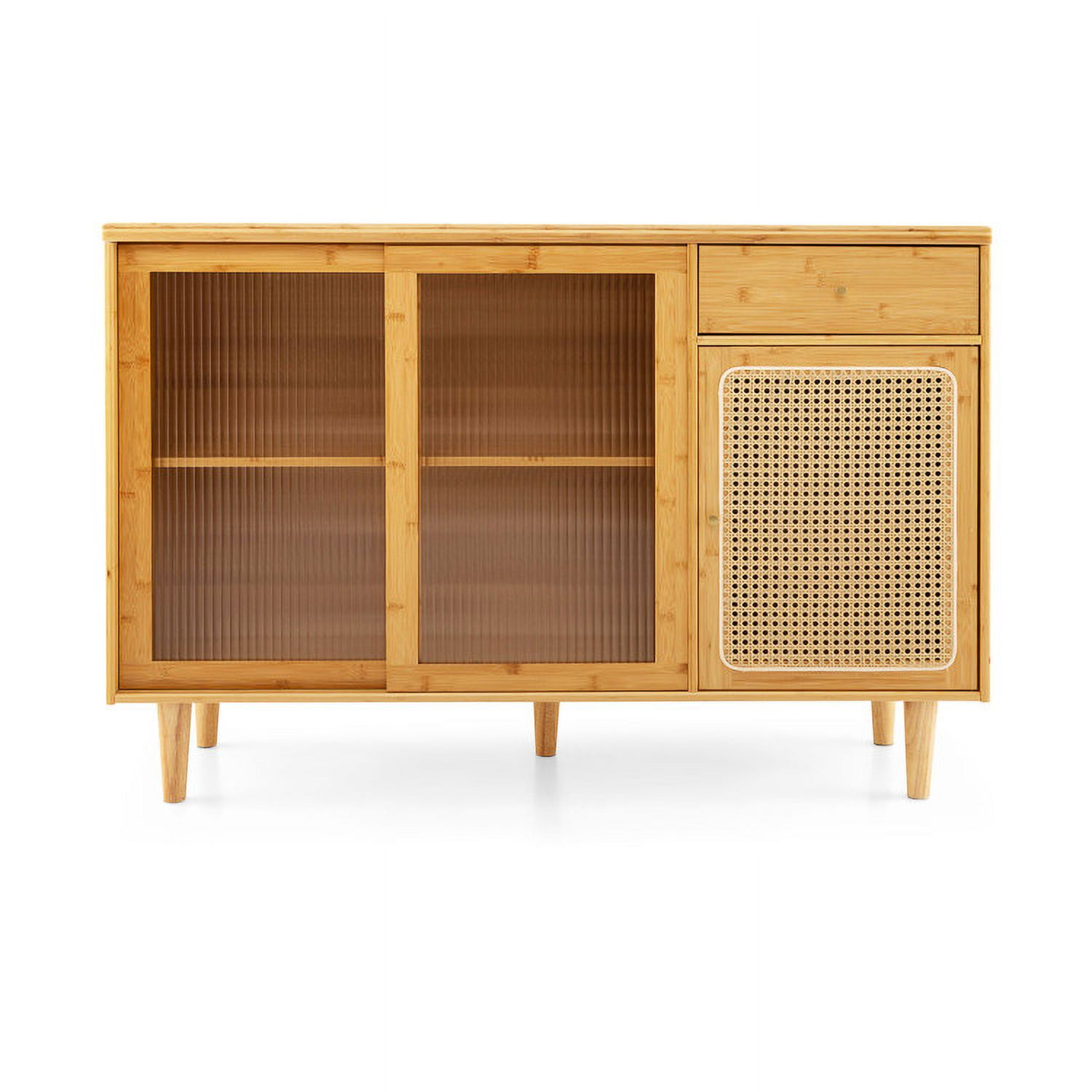 Finihen Kitchen Storage Cabinet, Buffet Sideboard, Modern Bamboo Buffet Sideboard Cabinet with Tempered Glass Sliding Doors, for Dining Room, Kitchen, Living Room, Natural Finihen Kitchen Storage Cabinet, Buffet Sideboard, Modern Bamboo Buffet Sideboard Cabinet with Tempered Glass Sliding Doors, for Dining Room, Kitchen, Living Room, Natural