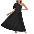 thumbnail image 5 of EGNMCR Robes de Fête pour Femmes Robe d'Été pour Femmes Ajustée Plissée avec Ceinture Robe à Manches Courtes à une Épaule, 5 of 5