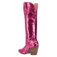 thumbnail image 3 of FSJ Women Fashion Sequin Cowboy Boots Western Bling Cowgirl Knee High Boots Almond Closed Toe Pull On Chunky Heel Wide Calf Boots Shoes Size 8 Pink, 3 of 4
