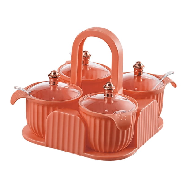 Tarro para condimentos, utensilios con cucharas, estuche para tarros, juego de recipientes para especias, botes para condimentos naranja
