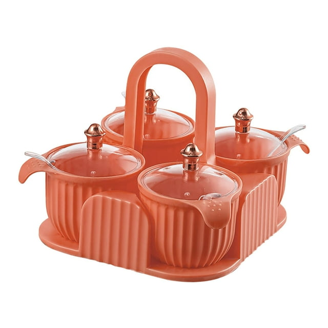 Rongfmy Condiment Jar Utensils with Spoons Jar Case Spice Container Set Condiment Pots Orange