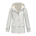 thumbnail image 5 of WTOBBY Women's Composite Velvet Windbreaker Jacket Long Sleeve Hooded Waterproof Rain Coat Solid Color Zip Up Fleece Lined Warm Outerwear for Hiking Travel,White M, 5 of 7
