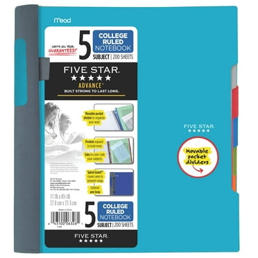 Five Star Advance 5 Subject College Ruled Notebook, Assorted (06326)