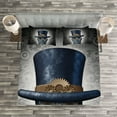 thumbnail image 4 of Steampunk Bedspread, Futuristic Fantasy as Mechanical Human Head with Gears Cog and Hat, Decorative Quilted 3 Piece Coverlet Set with 2 Pillow Shams, Queen Size, Dark Grey, by Ambesonne, 4 of 4