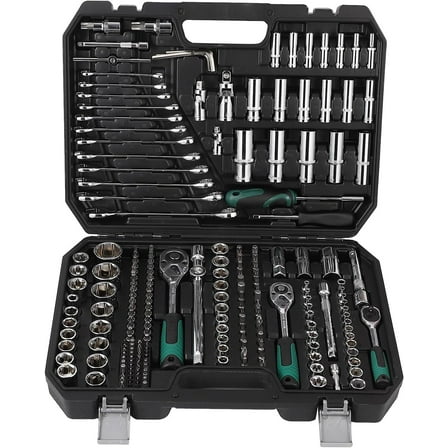 Riedhoff 216 Piece Mechanics Tool Set & Socket Set, SAE and Metric, Black