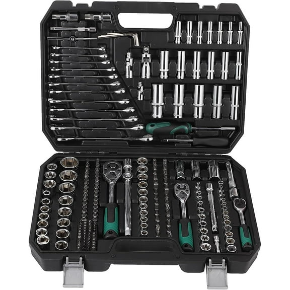 Riedhoff 216 Piece Mechanics Tool Set & Socket Set, SAE and Metric, Black