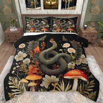 Homewish Wild Snake Full Size Comforter Sets,Countryside Mushroom Flower Bedding Comforter Set,Rustic Plant Daisy Bedding Sets For Teens,Luxury Bedroom Decor Reversible,3pcs