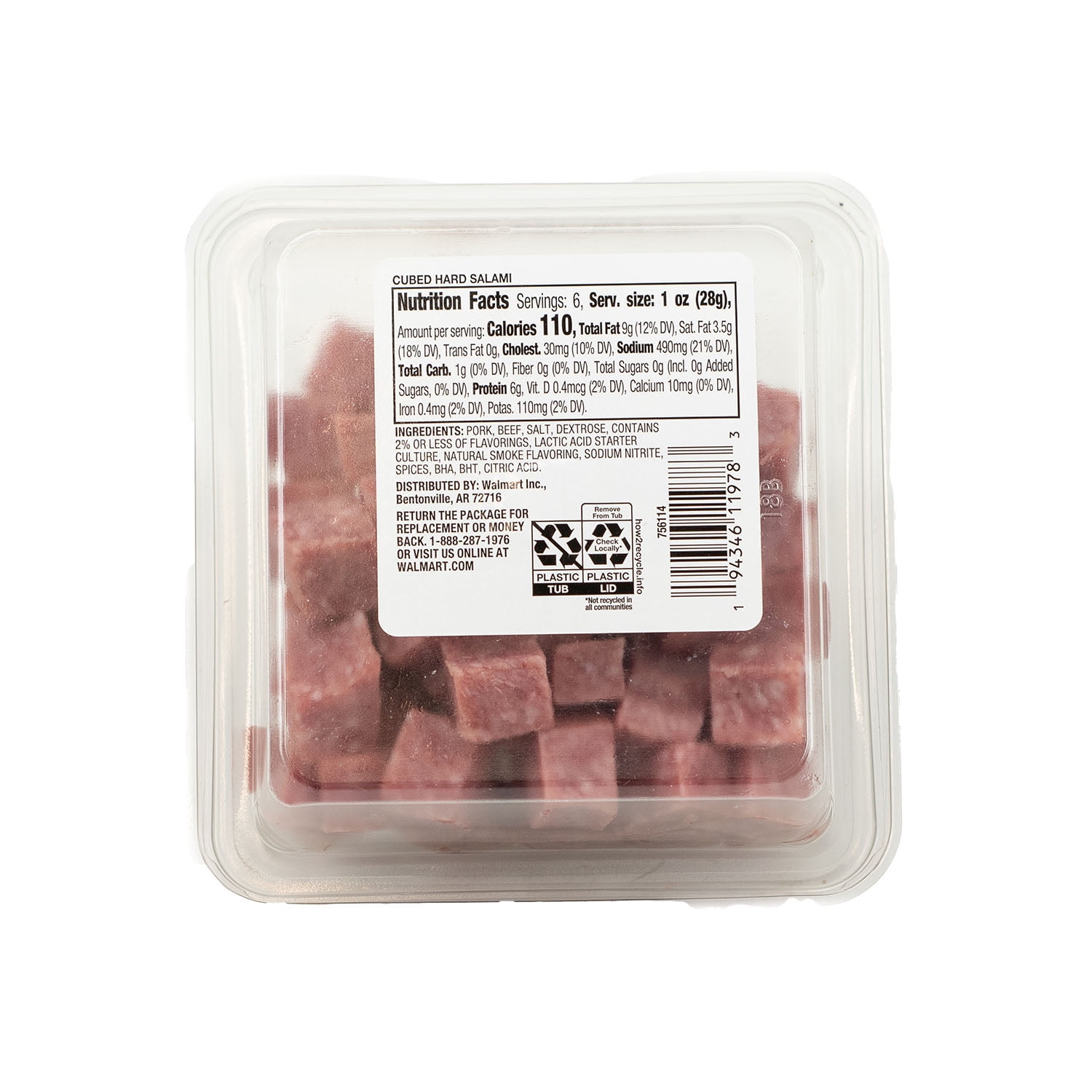 Prima Della Cubed Hard Salami, Serving Size 1oz, 6g Protein per Serving, 6oz Plastic Cup (Cubed, Refrigerated)