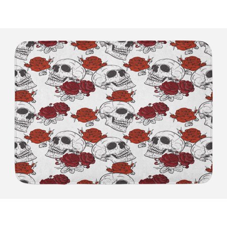 - Skull Bath Mat, Retro Gothic Dead Head Skeleton Figures with Roses Halloween Theme Spooky Trippy Romantic, Non-Slip Plush Mat Bathroom Kitchen Laundry Room Decor, 29.5 X 17.5 Inches, Grey, Ambesonne